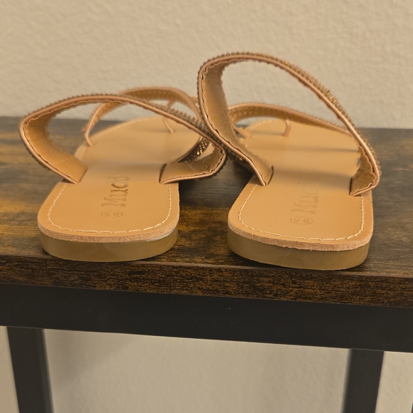 Elegant Gold & Tan Sandals with Rhinestone Straps - Picture 5 of 7